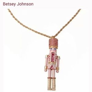 NWT! BETSEY JOHNSON Nutcracker Holiday Rhinestone Long Pendant Necklace - pink